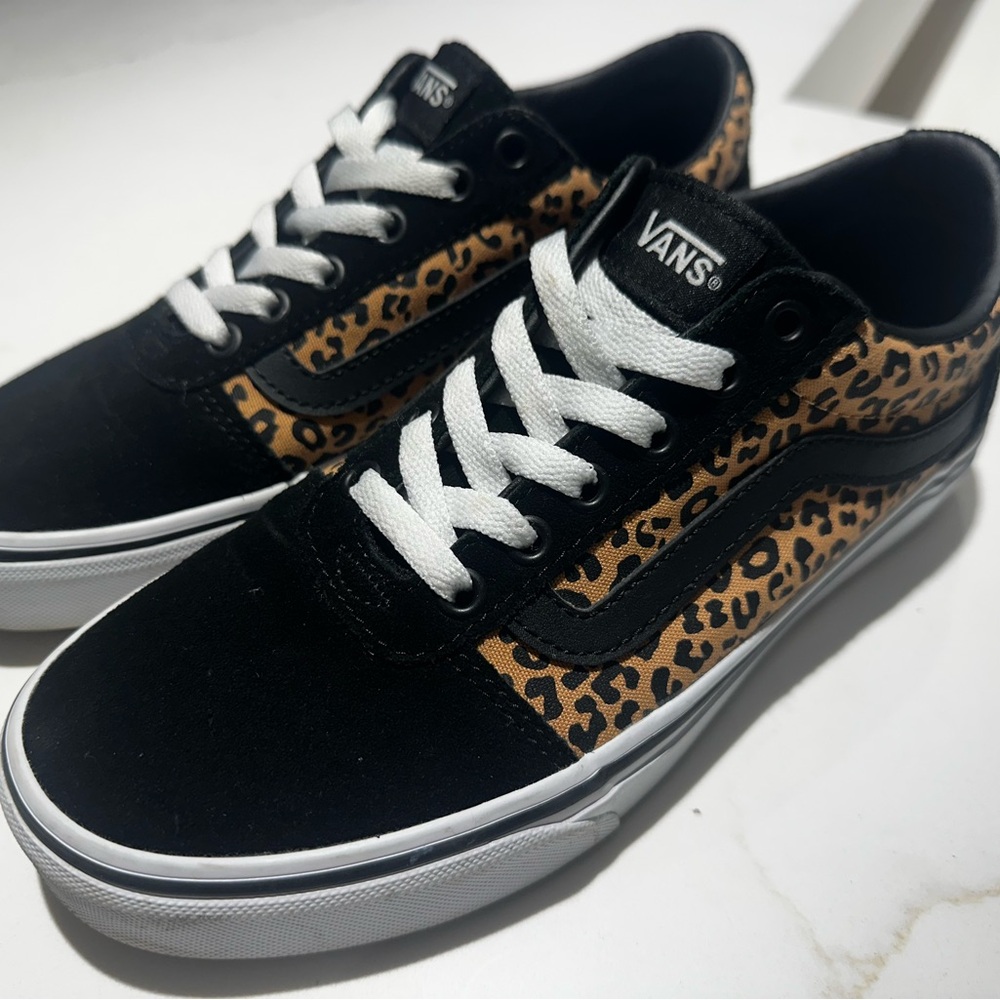 Vans Black and Leopard Pattern Sneakers
